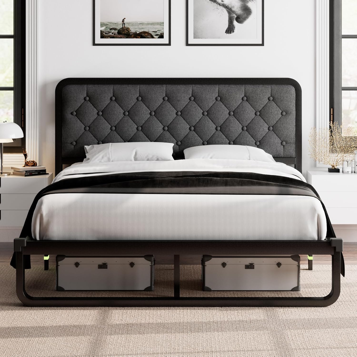 Feonase Full Size Bed Frame, Upholstered Bed Frame, Heavy-Duty - $75