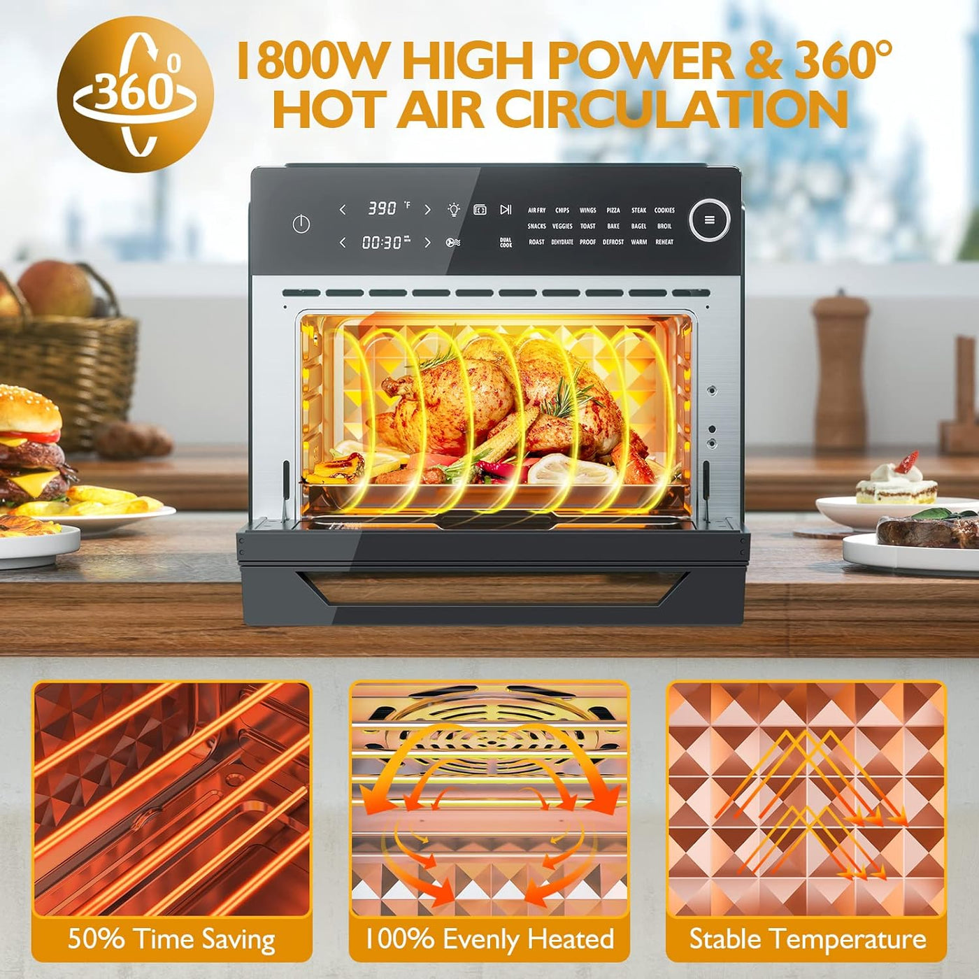 CROWNFUL Smart Air Fryer Toaster Oven Combo, 10.6 Quart WiFi
