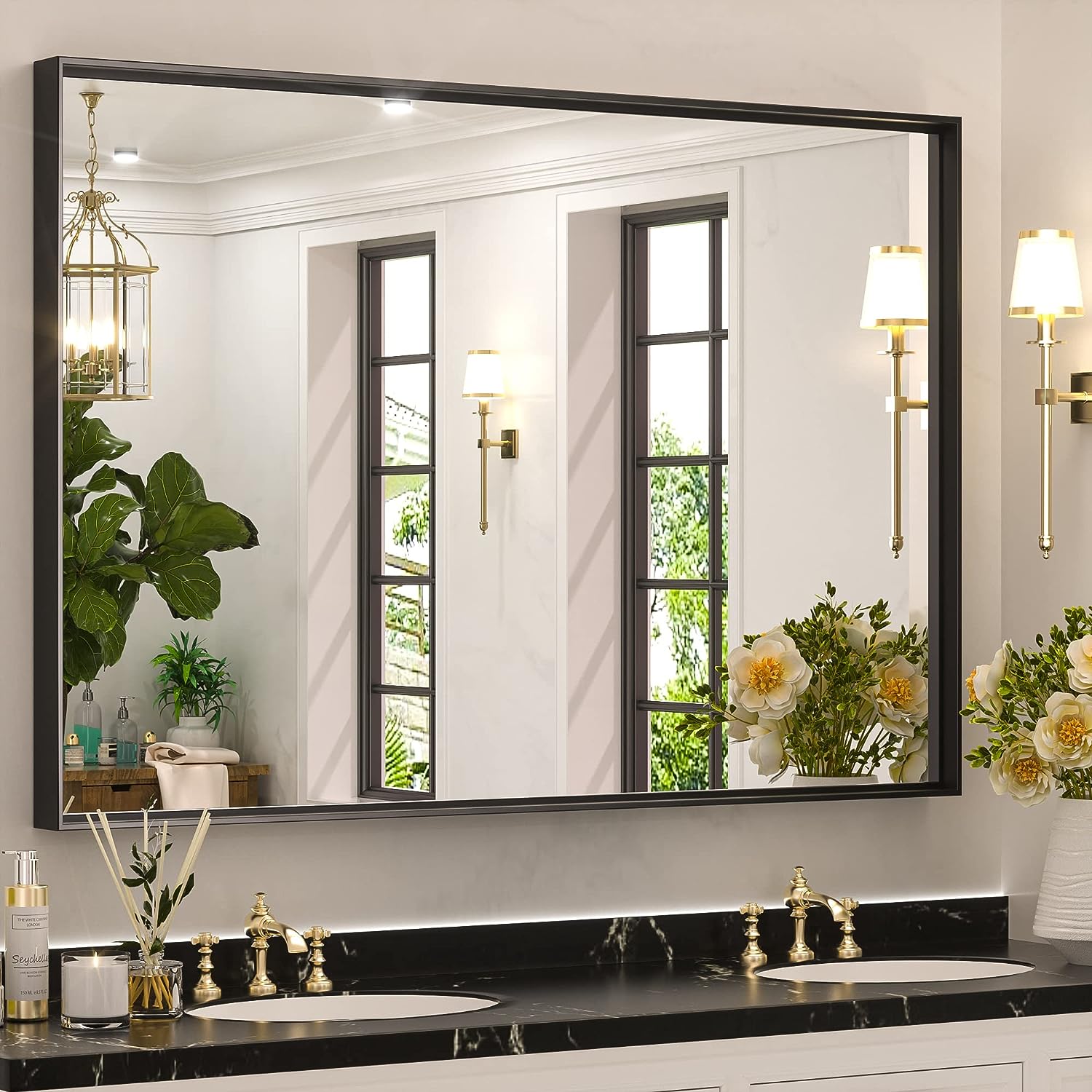 Keonjinn Black Framed Mirror for Bathroom 40 x 30 Inch Rectangular Wall Mirror - $85