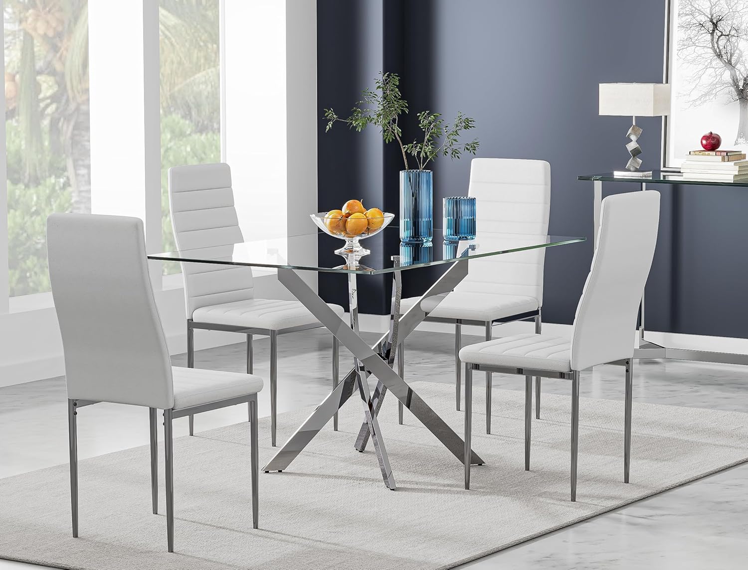 Tempered Glass Dining Table with Chromed Legs, 47" Modern Rectangular Kitchen Table - $110