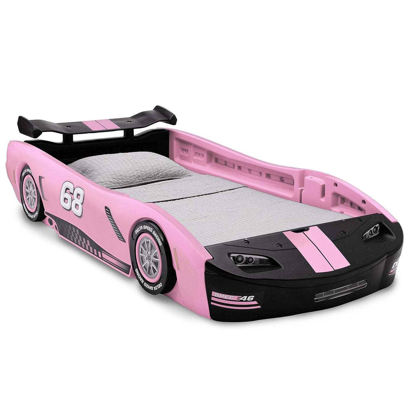 Delta Children Turbo Race Car Twin Bed, Pink - $130