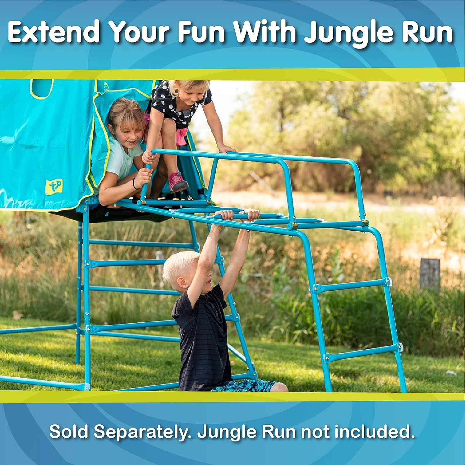 TP Toys Explorer 2 Climbing Set Jungle Gym with Platform and Tent, Blue - $200