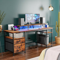 Furologee 61" Computer Desk with Power Outlet and LED Lights - $90