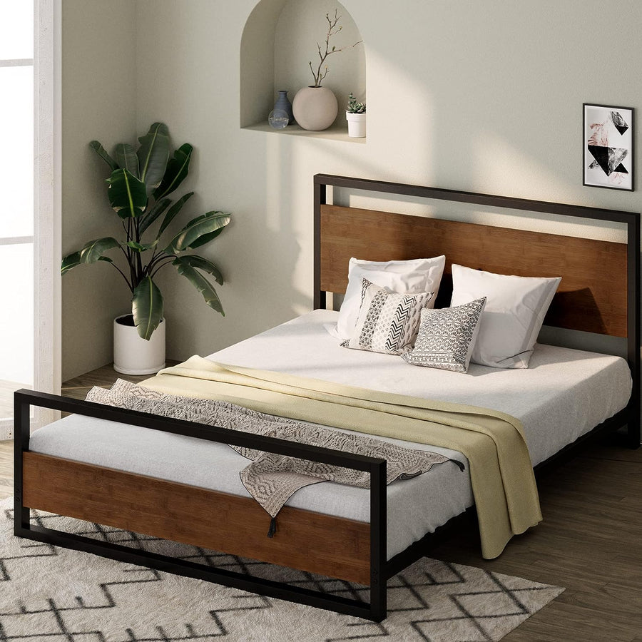 ZINUS Suzanne Bamboo and Metal Platform Bed Frame with Footboard, King - $190