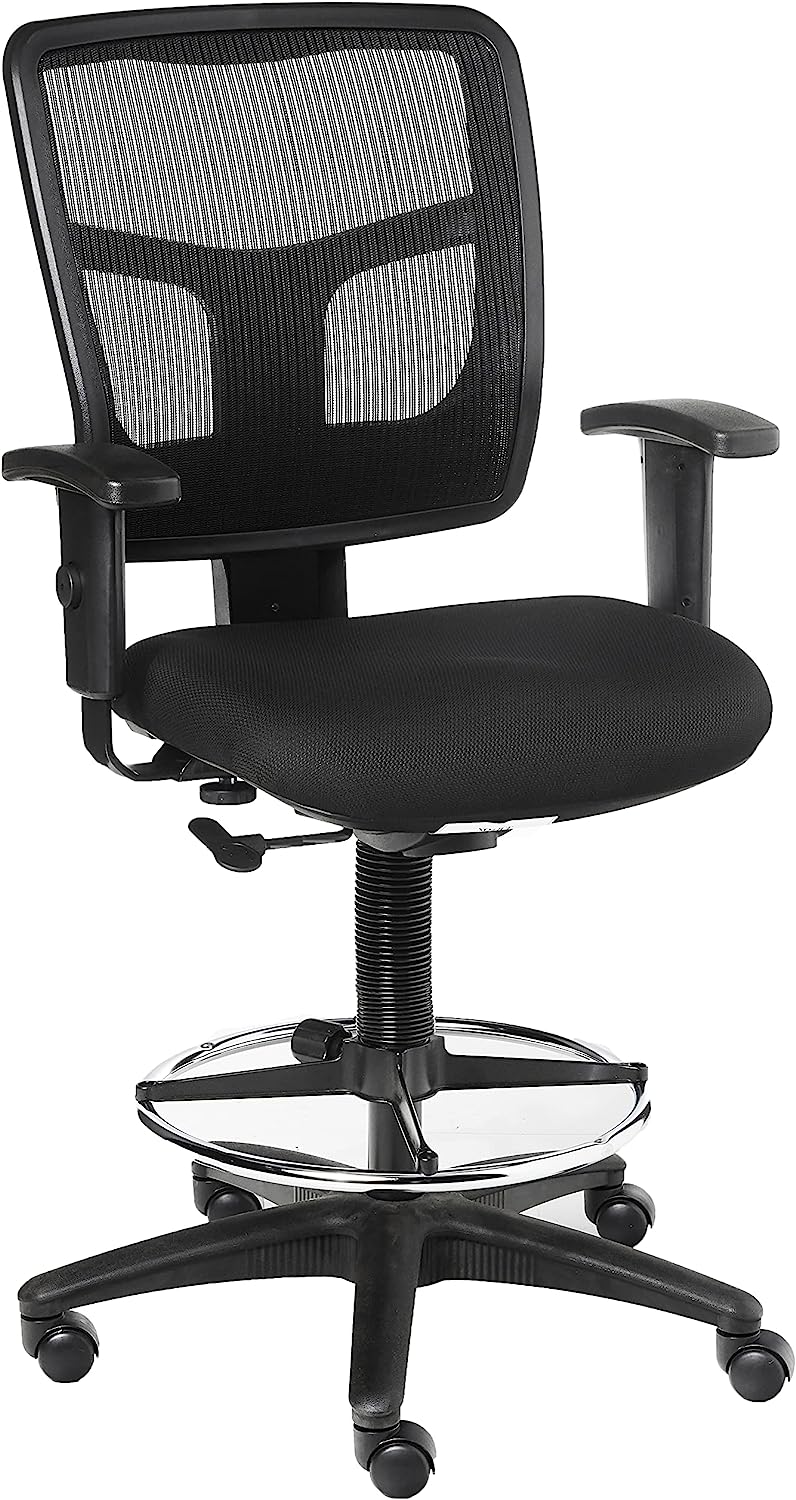 Lorell Ratchet Mesh Mid-Back Stool Office Chair, Black - $120