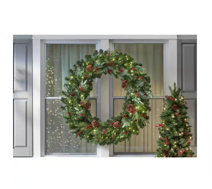 Home Accents Holiday 48 in. Woodmoore Pre-Lit LED Wreath - $60