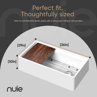 Nuie 36" Fireclay Ceramic Single Bowl Kitchen Sink, 36x19x10" - $225