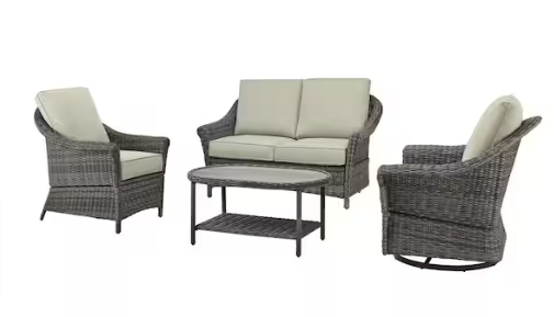 Hampton Bay Chasewood Brown 4-Piece Wicker Patio Conversation Set - $385