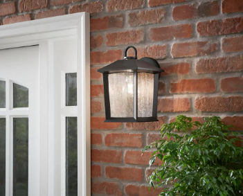 ASHTON 1-Light Black Outdoor Wall Mount Lantern Sconce with Seeded Glass - $30