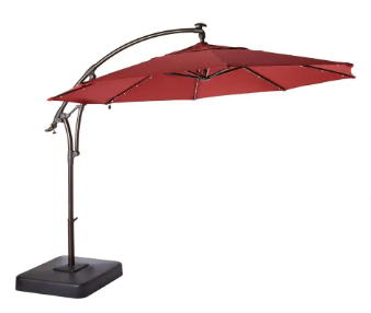 Hampton Bay 11 ft. Cantilever Solar LED Offset Outdoor Patio Umbrella in Chili Red - $240