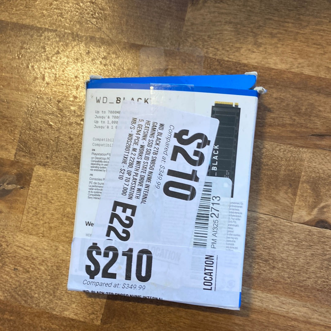 WD_BLACK 2TB SN850 NVMe Internal Gaming SSD Solid State Drive with Heatsink - $210