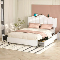 VECELO Queen Size Bed Frame with 4 Storage Drawers, Upholstered Platform Bed - $165