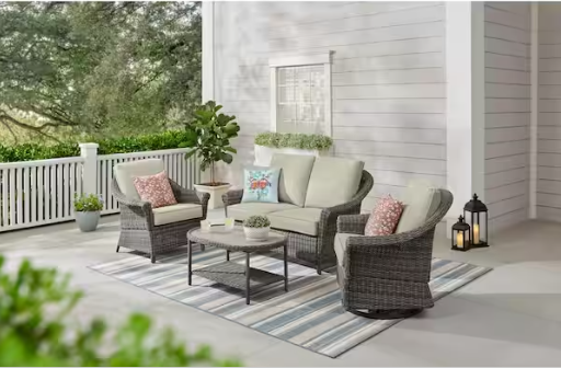 Hampton Bay Chasewood Brown 4-Piece Wicker Patio Conversation Set - $385