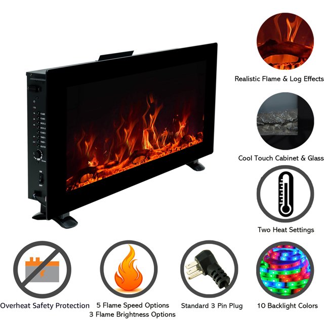 Wall Mounted or Freestanding Electric Fireplace Heater with Backlight, 42" Wide - $125