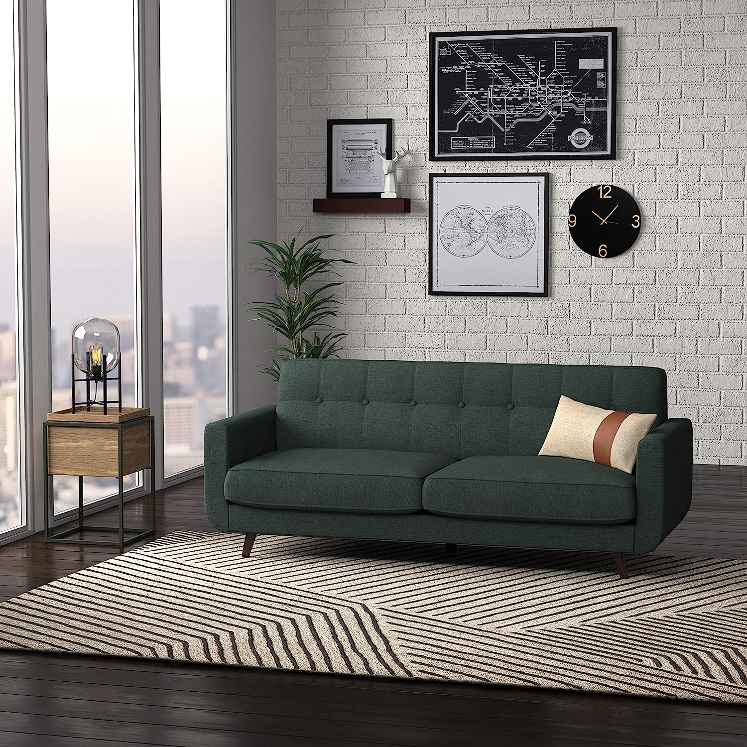 Amazon Brand – Rivet Sloane Mid-Century Modern Sofa Couch, Emerald Green - $860