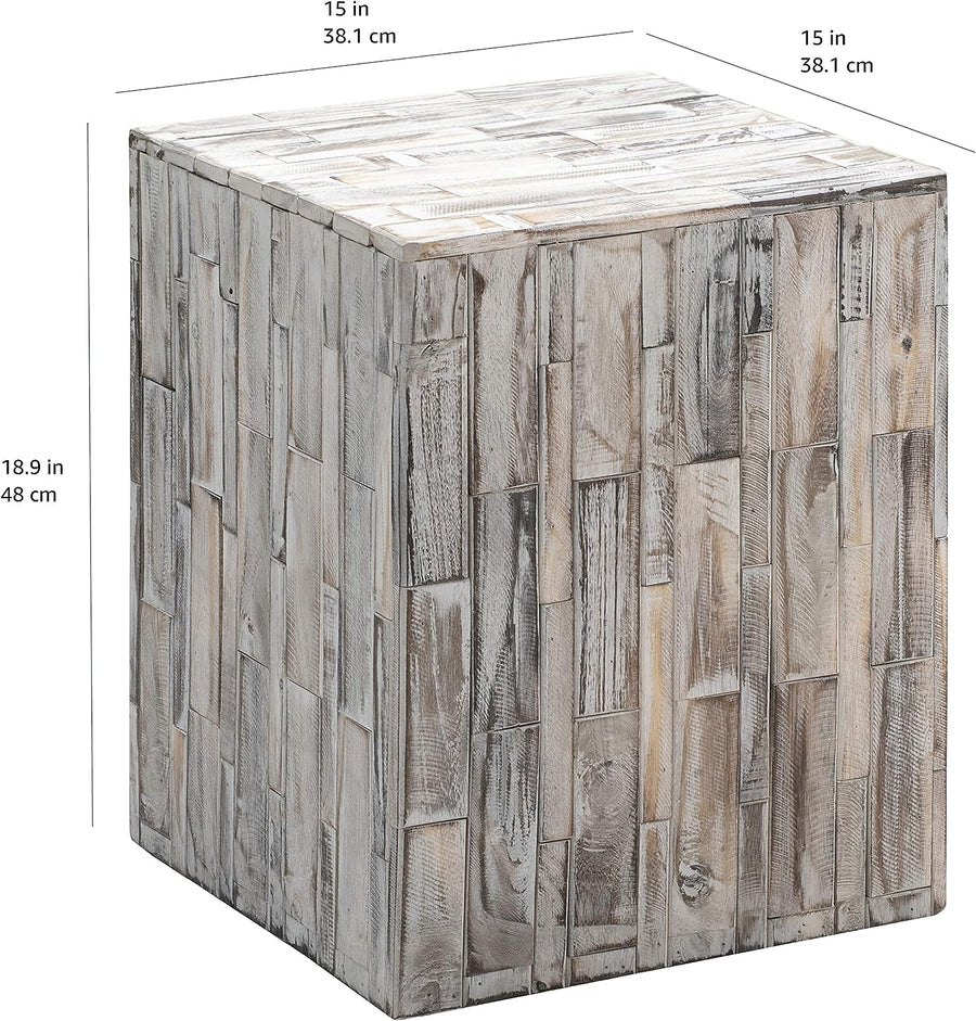 Amazon Aware Indoor/Outdoor Recycled Wood Tami Square Stool, Driftwood White - $45