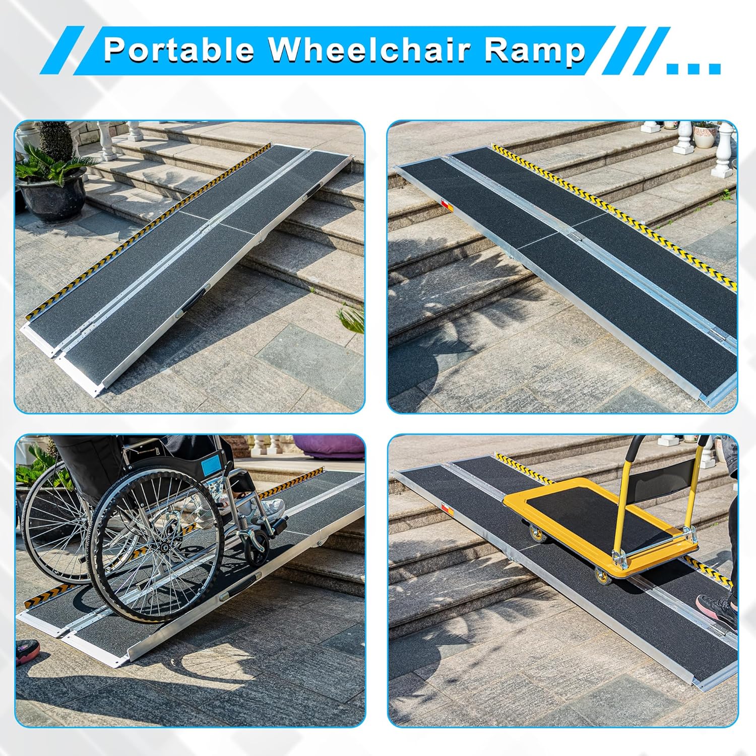 VNN Portable Wheelchair Ramp 8FT, Non-Slip Aluminum Folding Handicap Ramp - $210