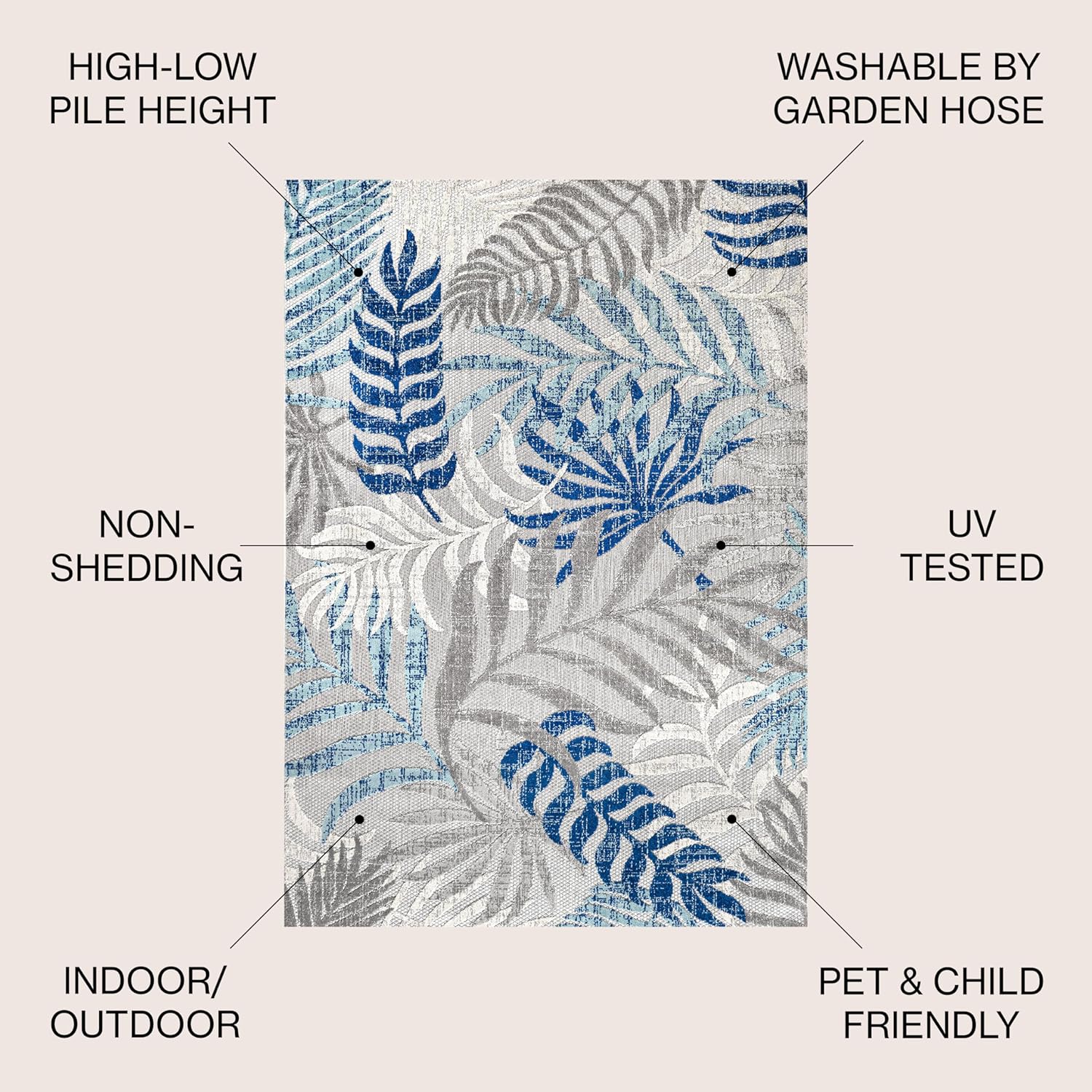 JONATHAN Y AMC100A-8 Tropics Palm Leaves Indoor Outdoor Area-Rug, 8 X 10, Gray/Blue - $55