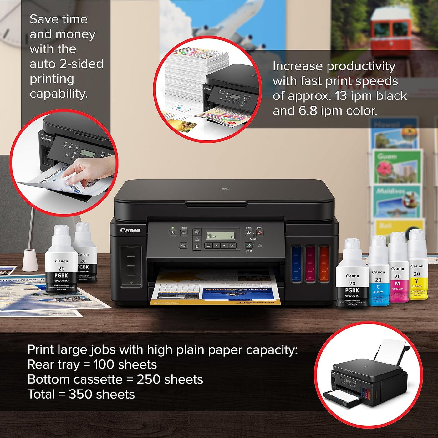  Canon PIXMA G6020 All-in-One Supertank Wireless (Megatank)  Printer, Copier and Scan with Mobile Printing, Black, Works with Alexa :  Office Products