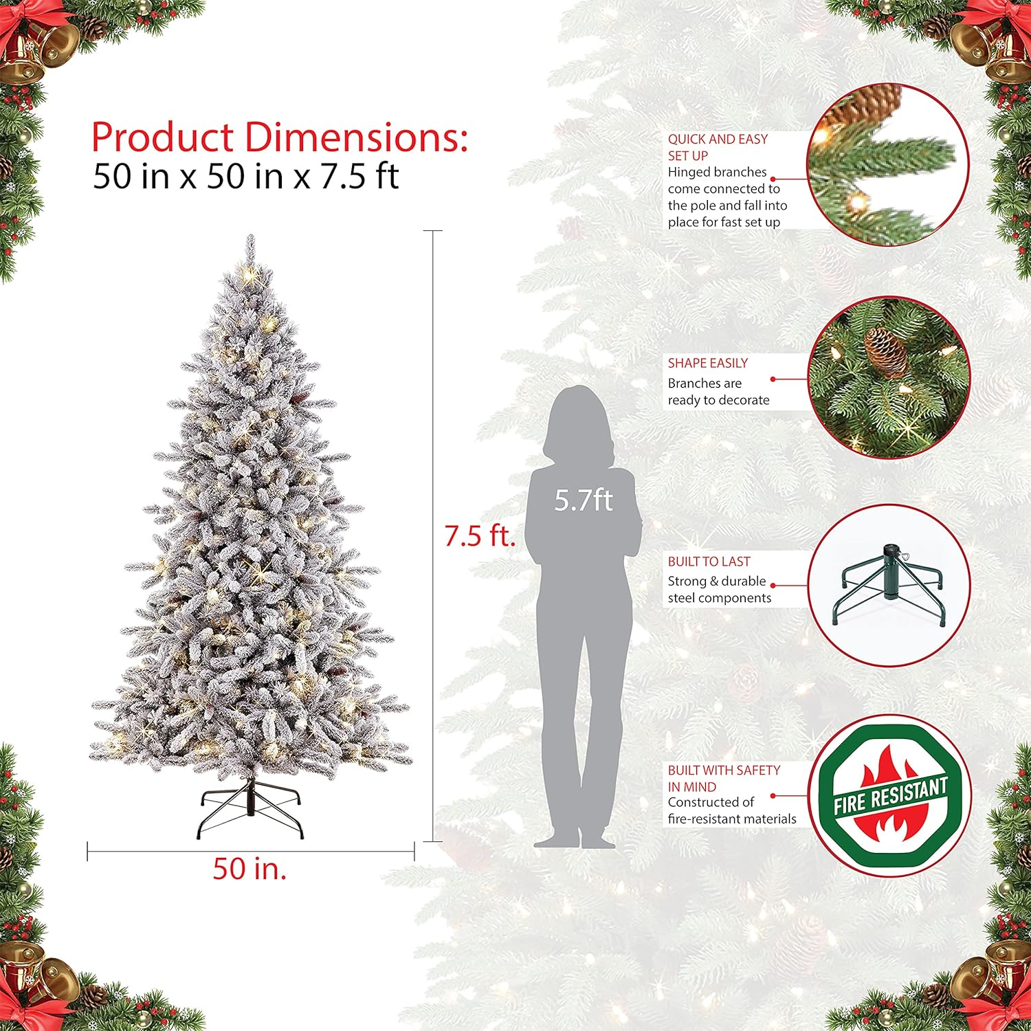 Puleo International Pre-Lit 7.5 ft. Flocked Bennington Fir Artificial Christmas Tree - $250