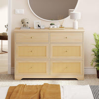 YITAHOME Rattan Dressers & Chests of Drawers，6 Drawer Modern Closet Dresser - $100