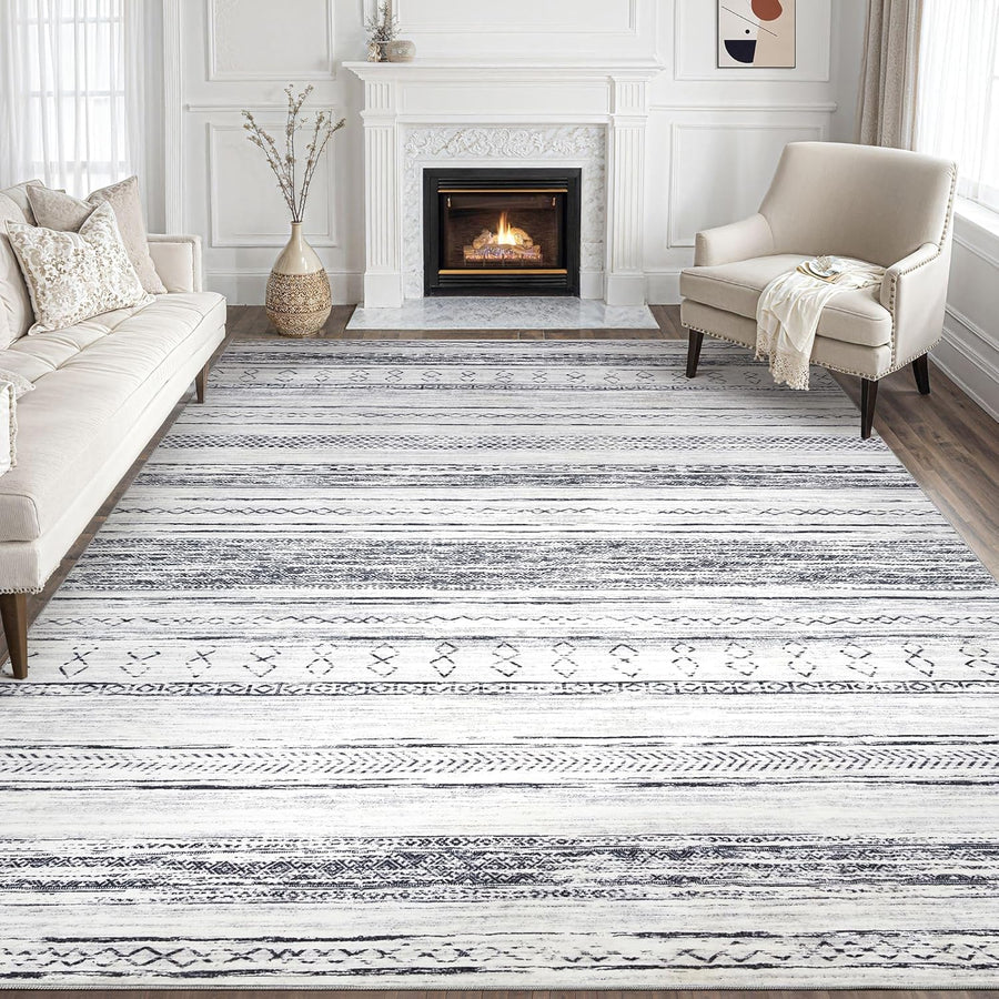 Area Rug Living Room Rugs - 8x10 Washable Large Soft Neutral Boho Moroccan Rug - $60