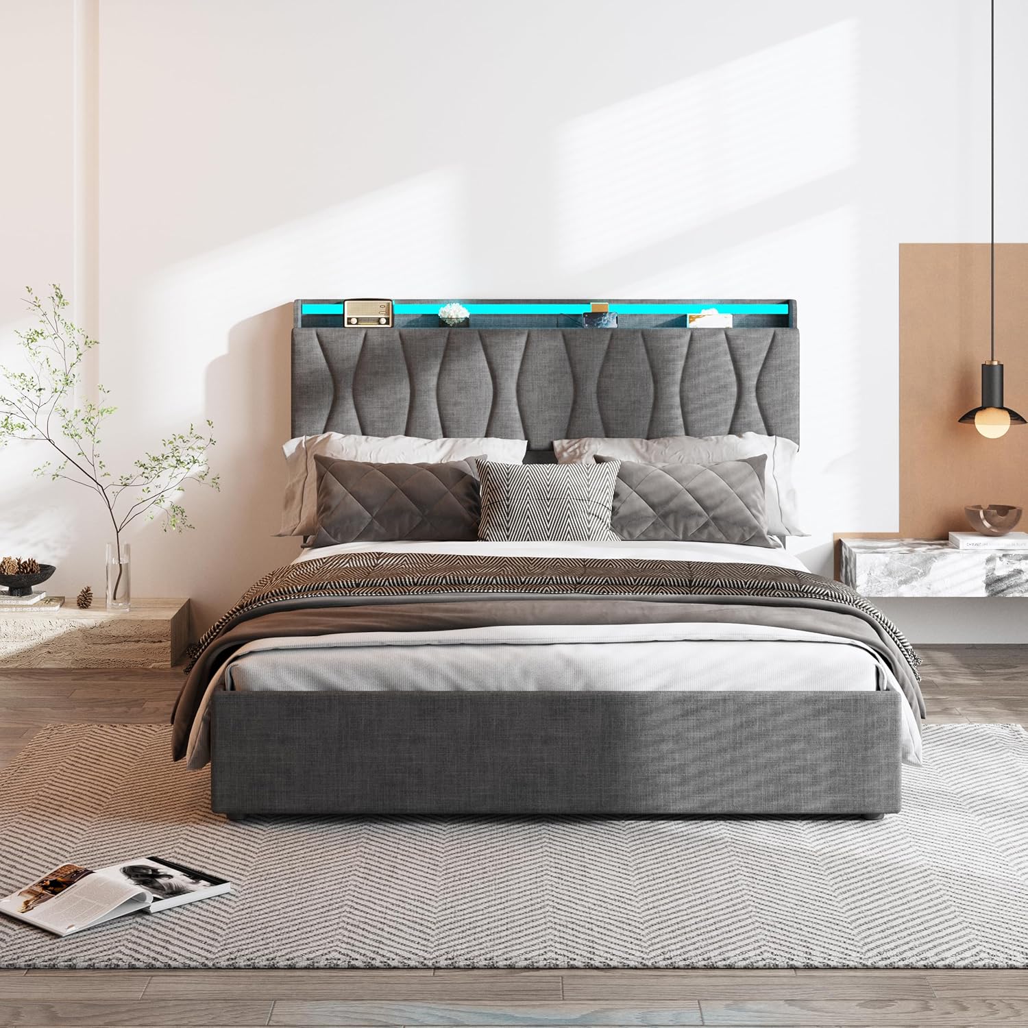 Queen Size Lift Up Storage Bed Frame, Height Adjustable