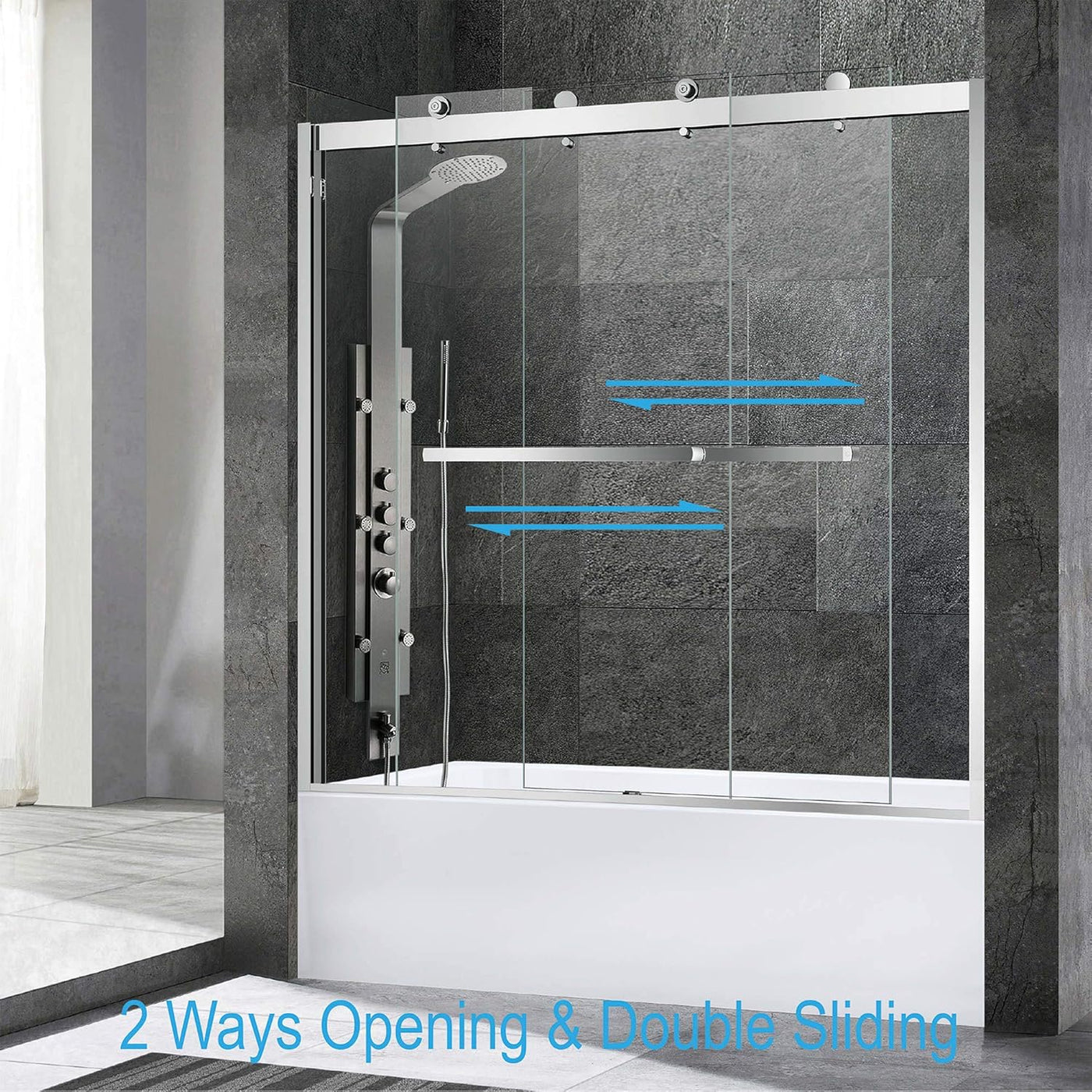 WOODBRIDGE Frameless Bathtub Shower Doors 56-60" Width x 62" Height with 3/8"(10mm) - $405