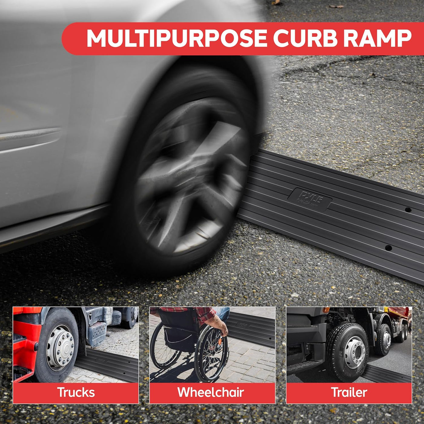 Pyle Car Vehicle Curbside Driveway Ramp - 4ft Heavy Duty Rubber Threshold Bridge - $100