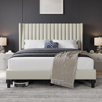 Yaheetech Queen Bed Frame Upholstered Platform Bed with Fabric Headboard - $90
