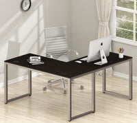 SHW Home Office 55"x60" Large L Shaped Corner Desk, 24" Deep, Espresso - $95