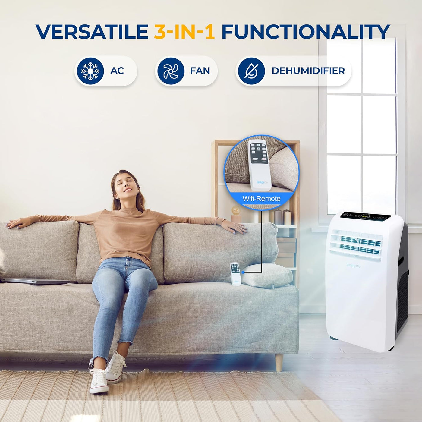 SereneLife Small Air Conditioner Portable 10,000 BTU with Built-in Dehumidifier - $165