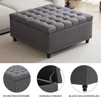 Tbfit 35.5” Large Square Storage Ottoman Bench, Tufted Upholstered Coffee Table - $120