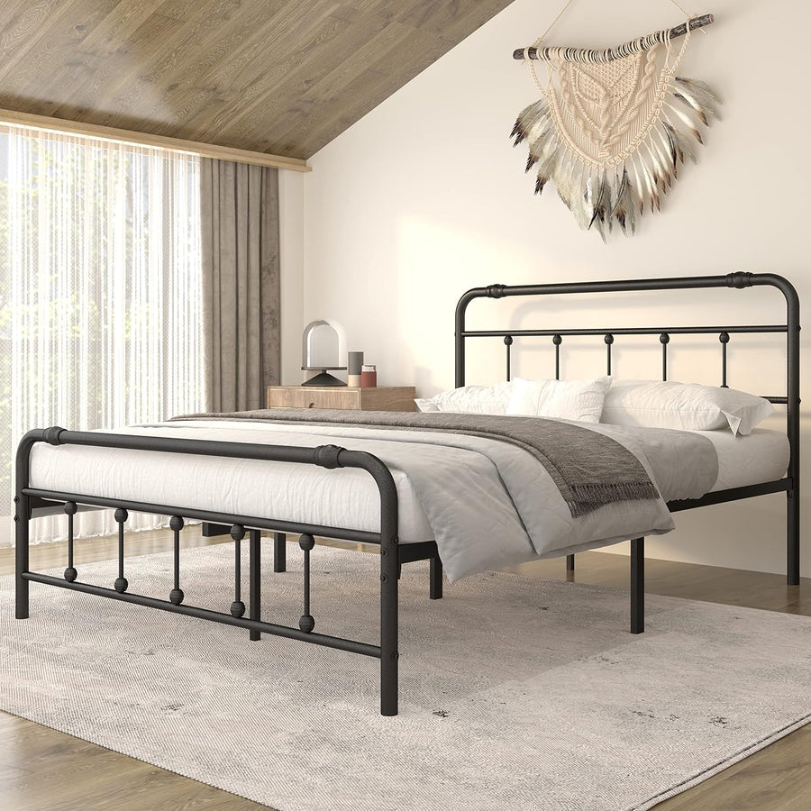 Queen-Size-Bed-Frame with-Headboard and Footboard - No Box Spring Need(Black) - $175
