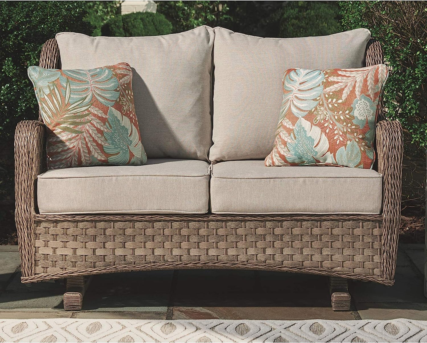 Clear Ridge Outdoor Handwoven Wicker Loveseat Glider, Light Brown - $460