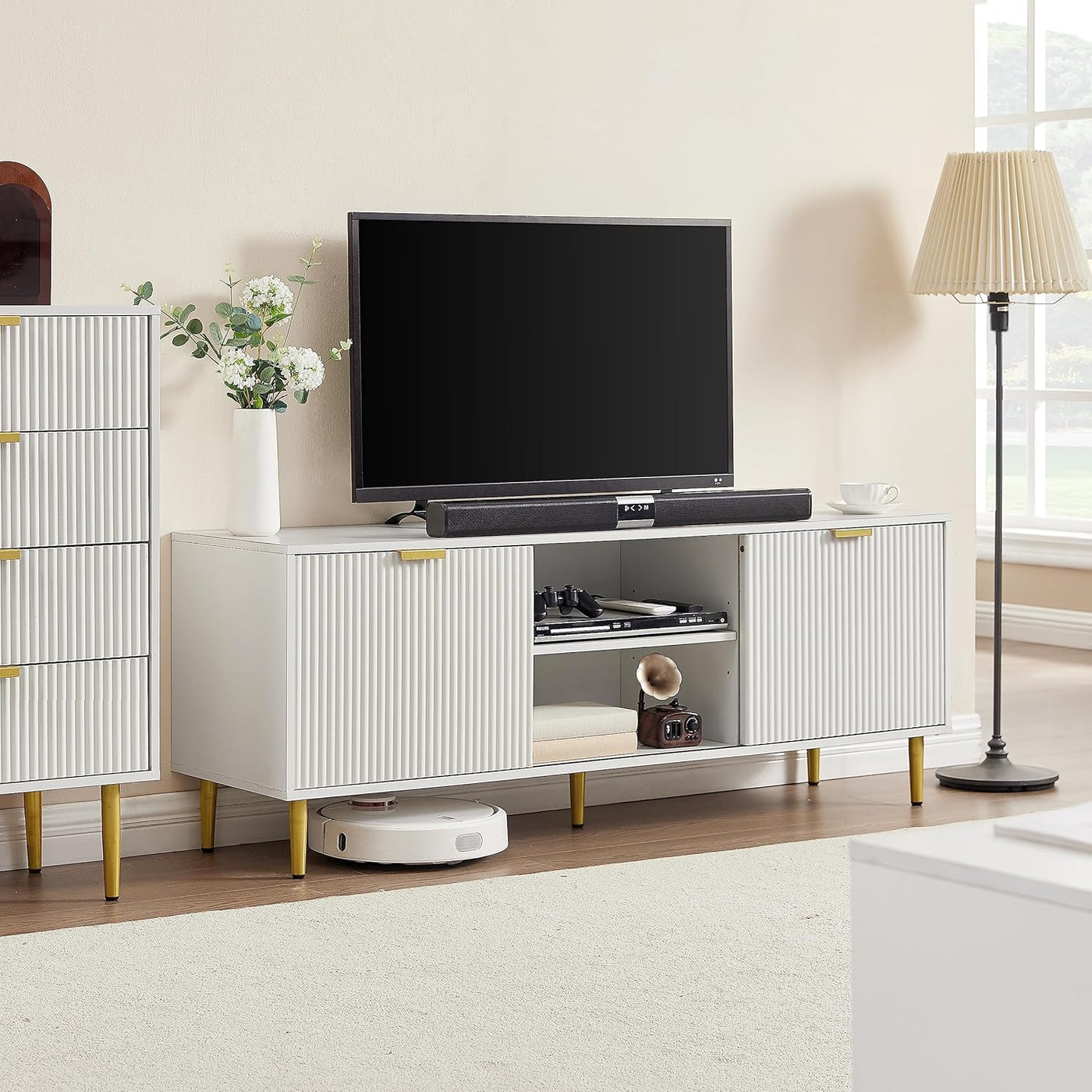 Okvnbjk TV Stand for 65+ Inch TV, Modern Living Room Entertainment Center - $95