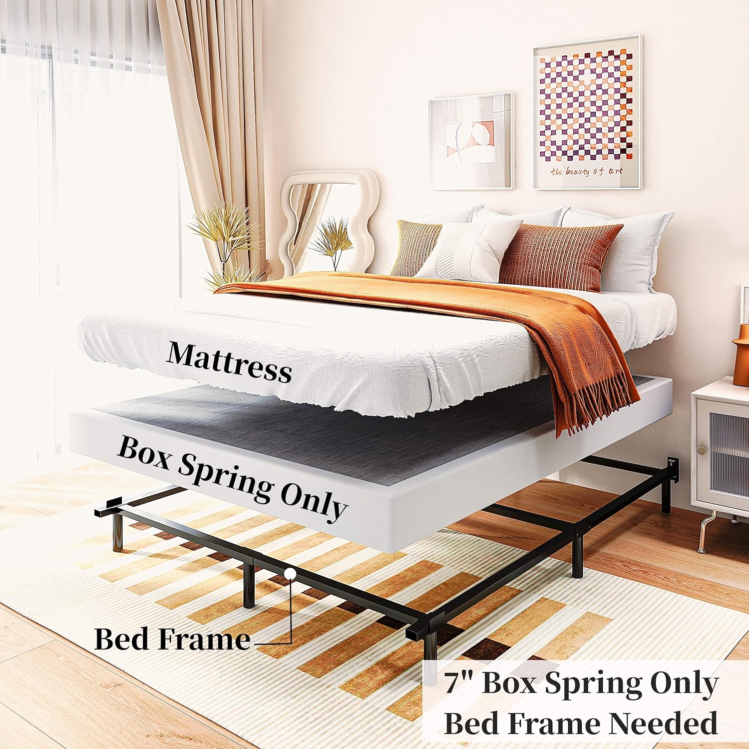 King Box Spring and Cover Set, 7 Inch High High Profile Metal BoxSpring, Heavy Duty - $85