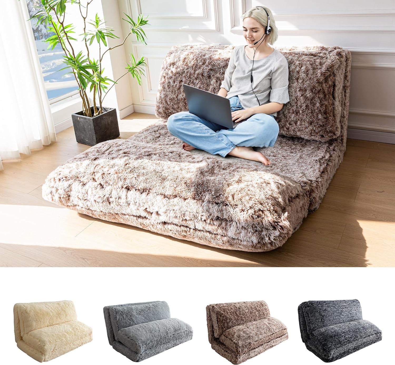 MAXYOYO Bean Bag Bed Floor Bed, Faux Fur Floor Sofa Floor Chairs for Adults - $145