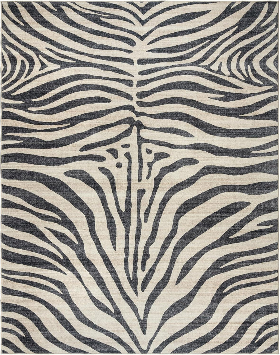 Gertmenian Printed Indoor Boho Area Rug - Non Slip- 8x10 Large, Zebra Black White - $60