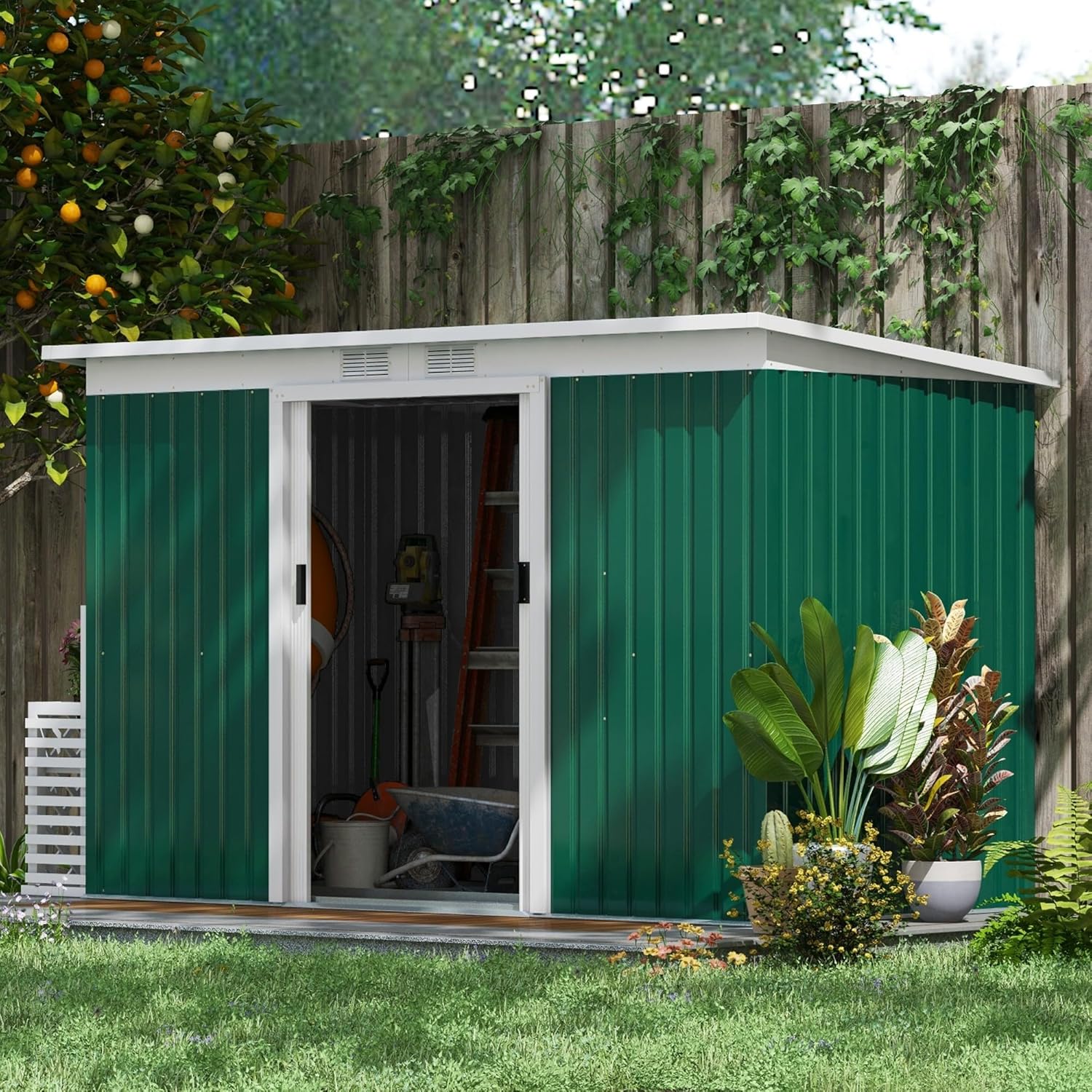 Outsunny 9' x 4' Outdoor Storage Shed, Galvanized Metal Utility Garden Tool House - $180