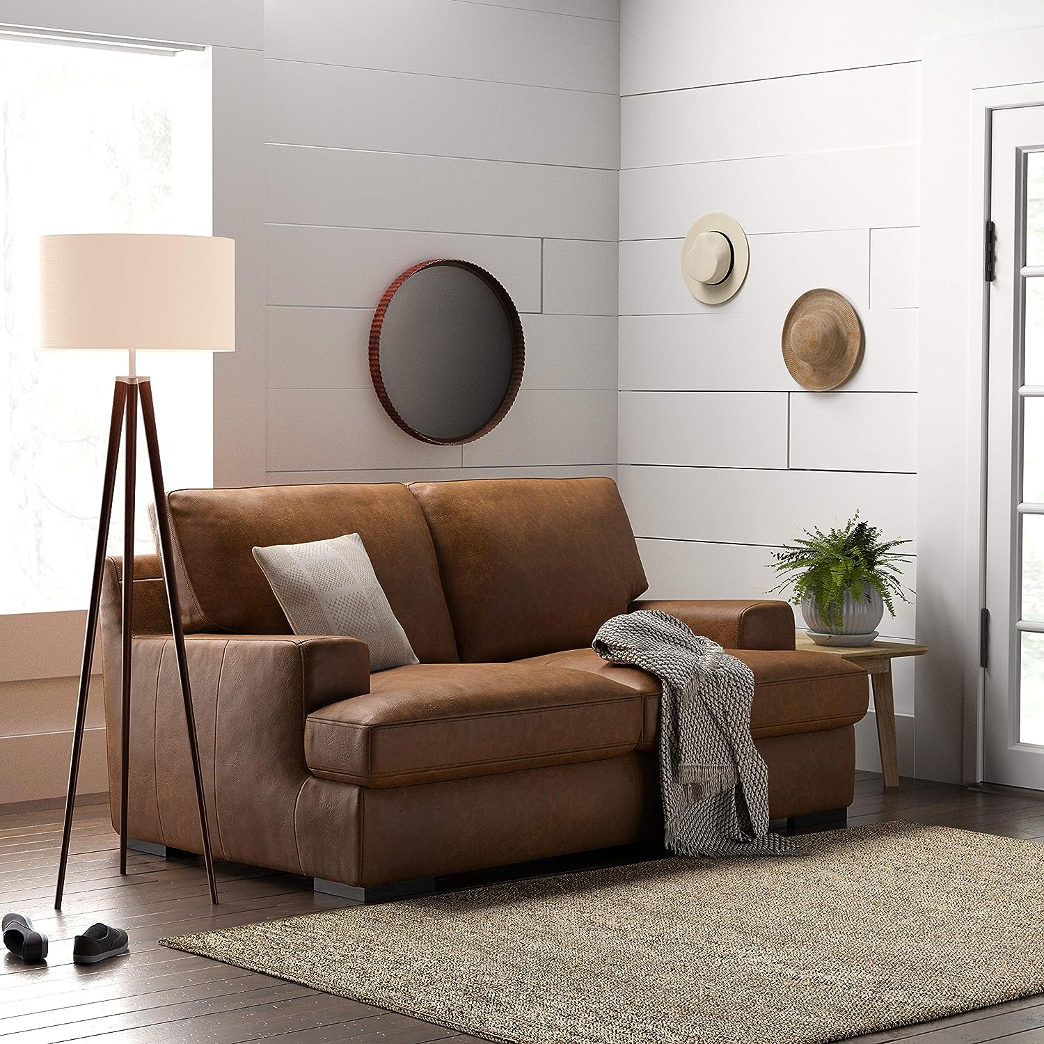 Stone & Beam Lauren Genuine Leather Down Filled Oversized Sofa Couch 89" - $1,000