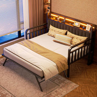 Daybed with Trundle and LED Light, Heavy Duty Metal Twin Bed Frame - $155