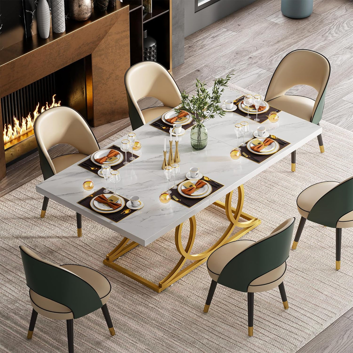TIYASE Modern Dining Table for 6-8 People, 63 inch White Dining Room Table - $120