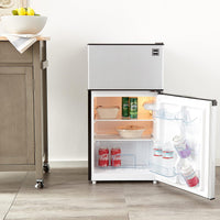 RCA RFR836 3.2 Cu Ft 2 Door Fridge and Freezer, Stainless Steel - $300