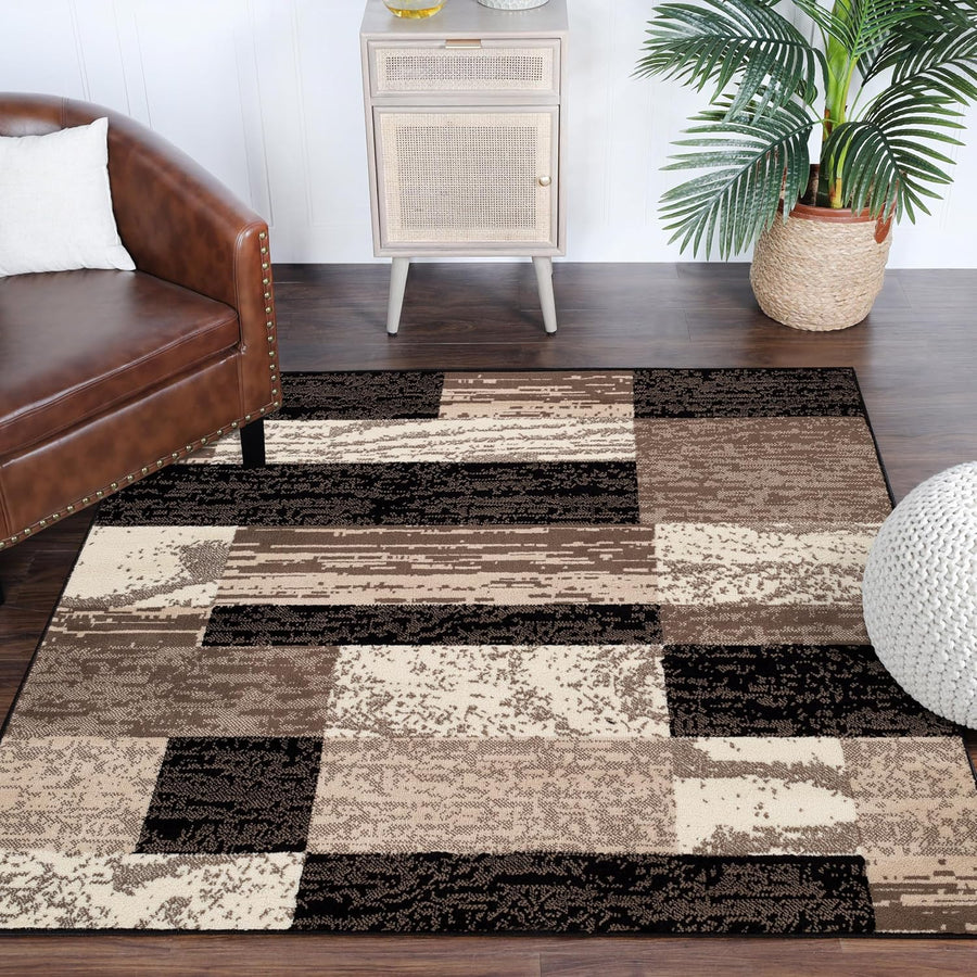 SUPERIOR Indoor Area Rug, Jute Backed, Modern Geometric Patchwork Floor Decor - $20