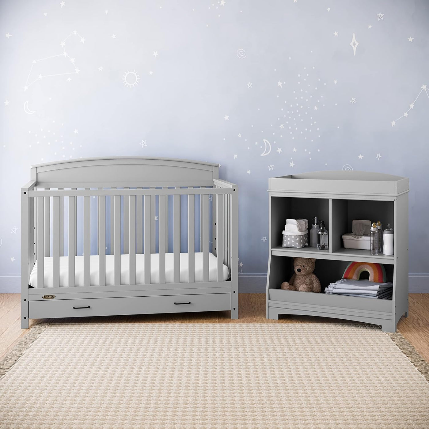 Graco Benton 5-in-1 Convertible Crib with Drawer (Pebble Gray) - $135