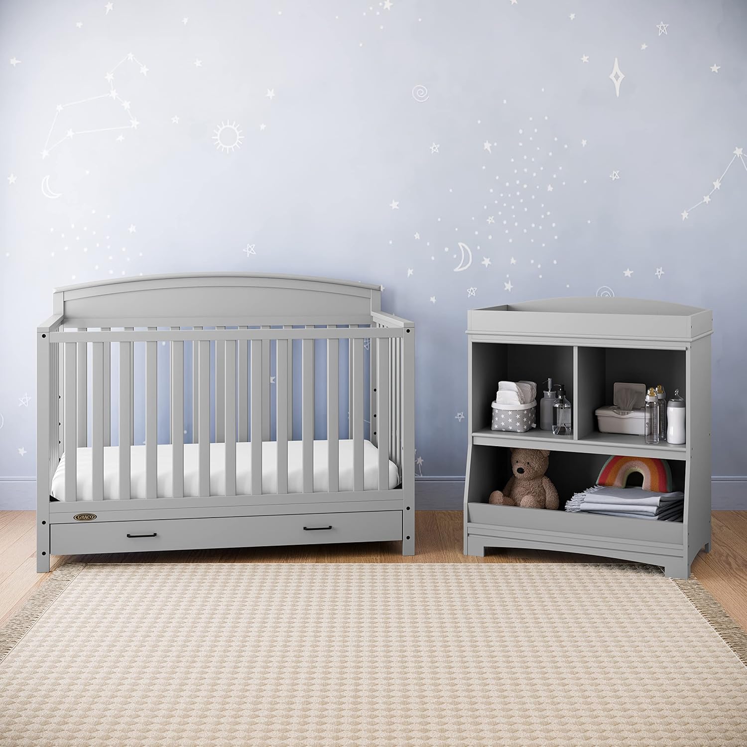 Graco Benton 5-in-1 Convertible Crib with Drawer (Pebble Gray) - $135