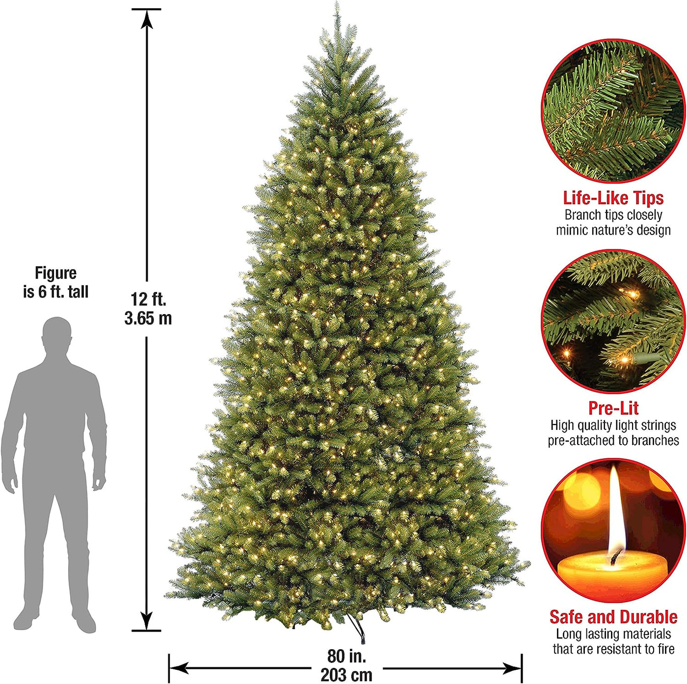 National Tree Company Pre-Lit Artificial Christmas Tree, Dunhill Fir, White Lights, 12 Feet - $815