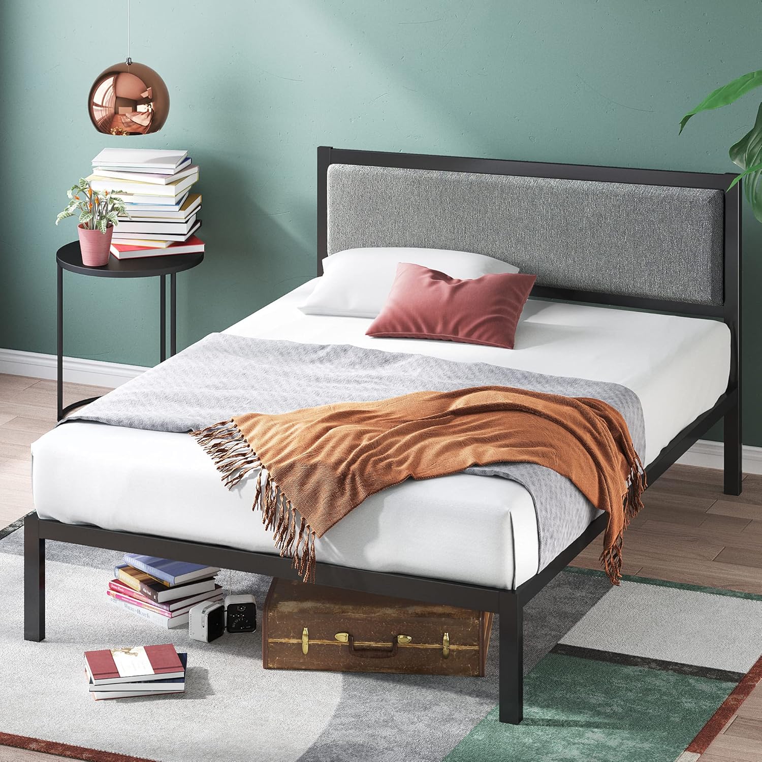 ZINUS Korey Metal Platform Bed Frame with Upholstered Headboard, King - $60