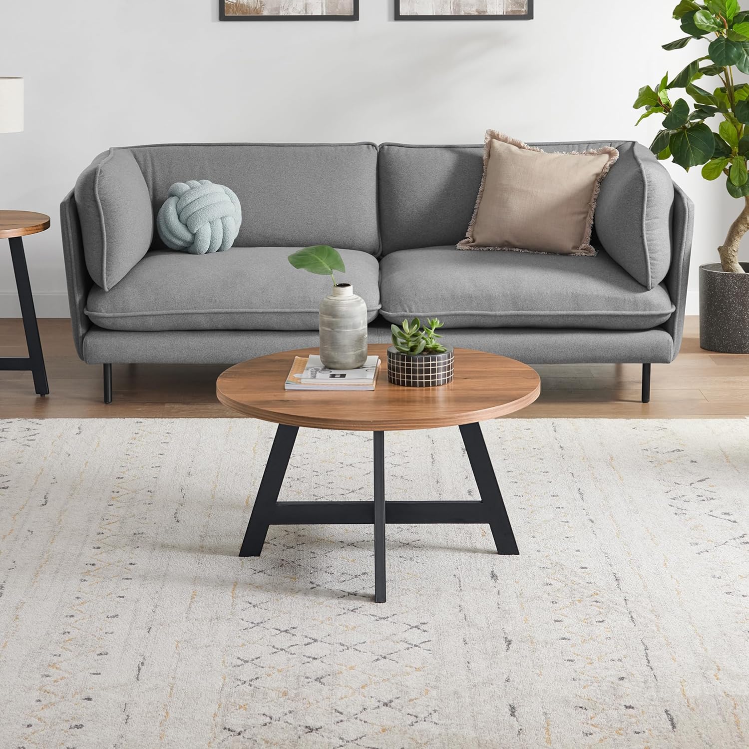 Lavish Home Coffee Table - Industrial Modern Round Table w/ MDF Top and Metal Base - $75